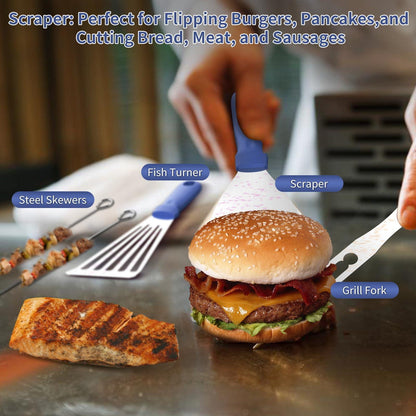 Latiret Blackstone Griddle Accessories Kit, 21Pcs Grilling Accessories Set for Camp Chef, Flat Top Griddle Accessories with Scraper, Spatula, Basting Cover, Tongs, Egg Ring, Outdoor Grill Tools Blue - CookCave