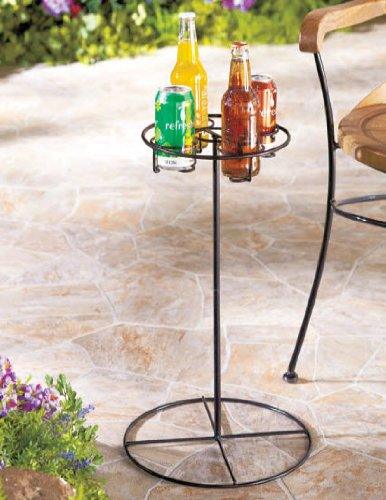 LDI Patio Furniture Metal 4 Beverage Drink Holder Table in Black - Great for Camping - CookCave