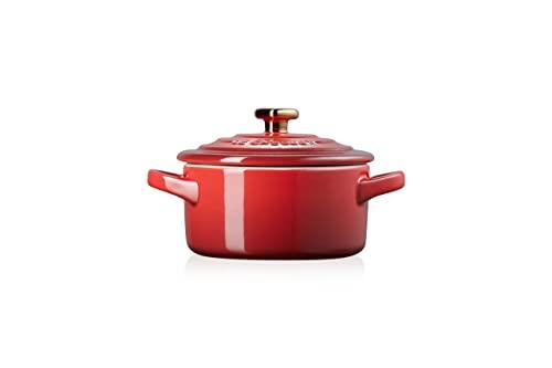 Le Creuset Cerise with Gold Heart Knob Stoneware Mini Round Cocotte, 8 oz - CookCave
