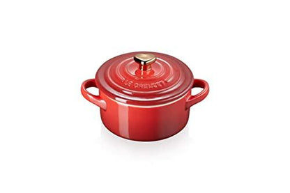 Le Creuset Cerise with Gold Heart Knob Stoneware Mini Round Cocotte, 8 oz - CookCave