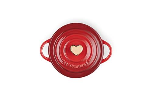 Le Creuset Cerise with Gold Heart Knob Stoneware Mini Round Cocotte, 8 oz - CookCave
