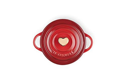 Le Creuset Cerise with Gold Heart Knob Stoneware Mini Round Cocotte, 8 oz - CookCave