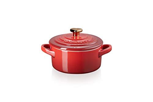 Le Creuset Cerise with Gold Heart Knob Stoneware Mini Round Cocotte, 8 oz - CookCave
