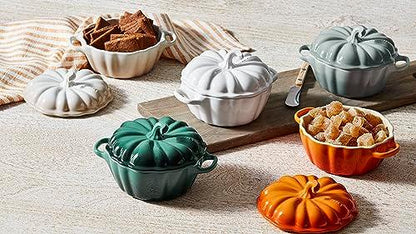 Le Creuset Stoneware Figural Pumpkin Petite Cocotte, 12 oz., Persimmon - CookCave