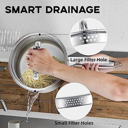 Leetaltree 1.5 Quart Stainless Steel Saucepan with Steamer Basket, Tri-ply Construction, Versatile Sauce Pan with Double-sized Drainage Lid - Perfect for Cooking Gravies, Pasta, Vegetable and More - CookCave