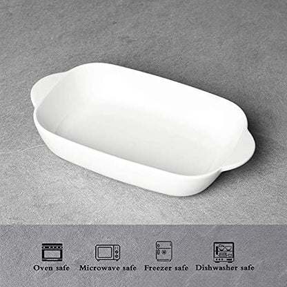 LEETOYI Ceramic Small Baking Dish, Porcelain 2-Piece Rectangular Bakeware with Double Handle, Baking Pans for Cooking and Cake Dinner 7.5"×5 (White) - CookCave