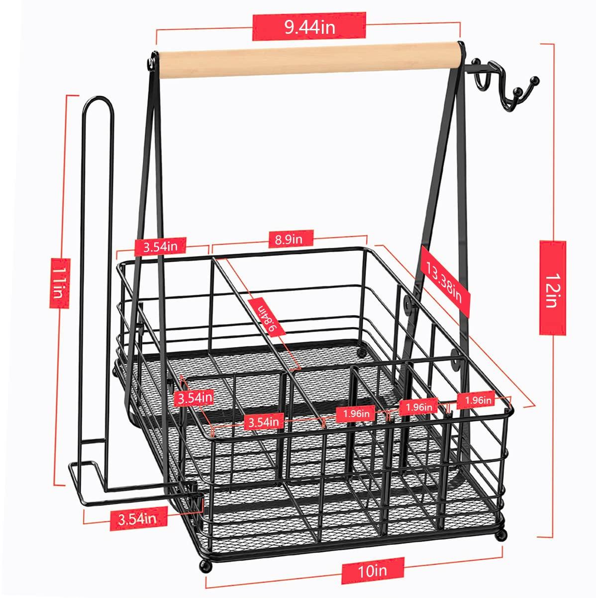 LELOCLE Picnic Caddy and Grill Utensil Caddy,Condiment Caddy, Grill-Caddy,Adjustable Compartment Storage,with 3 Hooks,Sturdy Thick,Easy Carry,Quick Assemble Grill Accessories Storage-Black - CookCave