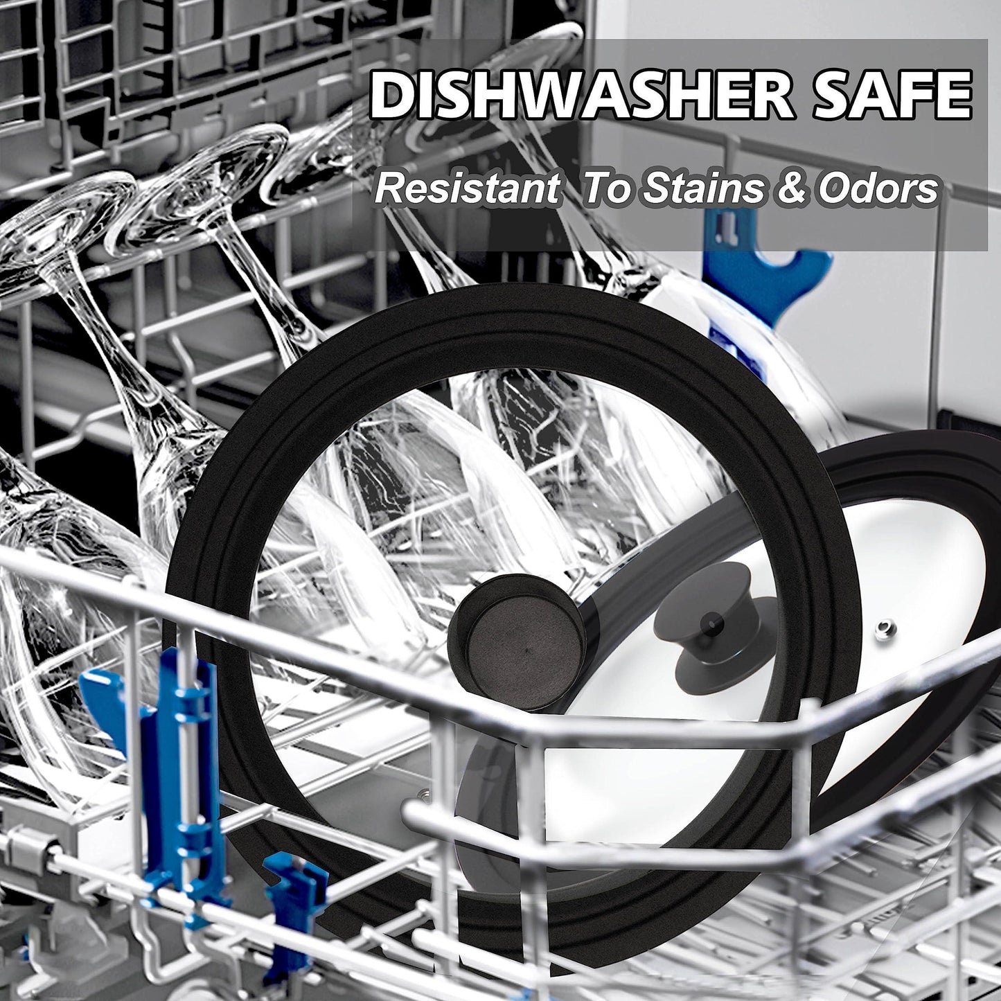 Lerykin Tempered Glass Lid - Universal Lid with Heat Resistant Silicone Rim for Pots, Pans and Skillets - Pan Cover Replacement Lid Fits 6.5", 7" and 8" Diameter Cookware - CookCave