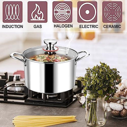 LIANYU 8QT 18/10 Stainless Steel Soup Pot with Lid, 8 Quart Stock Pot With Triple Ply, Heavy Duty Pasta Soup Canning Stockpot, Induction Pot for Boiling Strew Simmer, Big Cookware Cooking Pot - CookCave