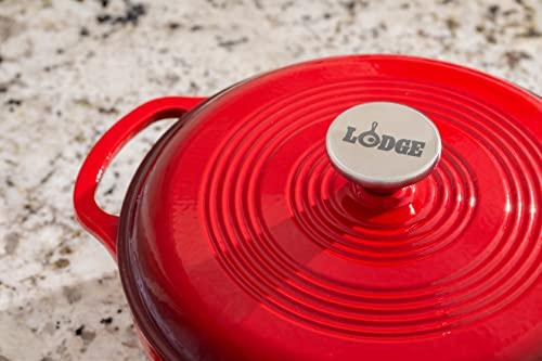Lodge 3 Quart Enameled Cast Iron Dutch Oven with Lid – Dual Handles – Oven Safe up to 500° F or on Stovetop - Use to Marinate, Cook, Bake, Refrigerate and Serve – Island Spice Red - CookCave