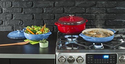 Lodge 3 Quart Enameled Cast Iron Dutch Oven with Lid – Dual Handles – Oven Safe up to 500° F or on Stovetop - Use to Marinate, Cook, Bake, Refrigerate and Serve – Island Spice Red - CookCave