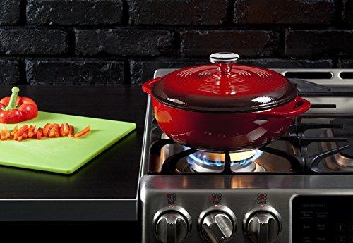 Lodge 3 Quart Enameled Cast Iron Dutch Oven with Lid – Dual Handles – Oven Safe up to 500° F or on Stovetop - Use to Marinate, Cook, Bake, Refrigerate and Serve – Island Spice Red - CookCave