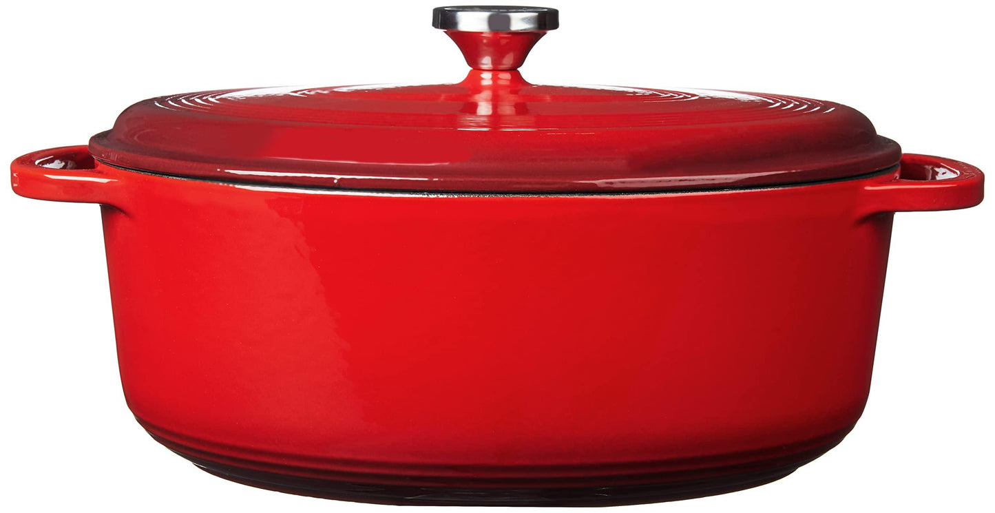 Lodge 7 Quart Enameled Cast Iron Dutch Oven with Lid – Dual Handles – Oven Safe up to 500° F or on Stovetop - Use to Marinate, Cook, Bake, Refrigerate and Serve – Red - CookCave