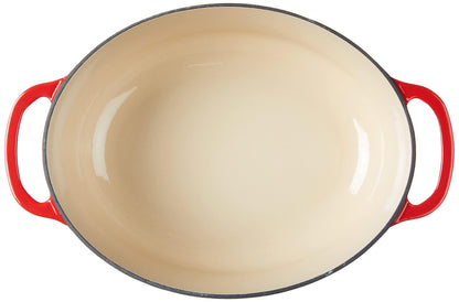 Lodge 7 Quart Enameled Cast Iron Dutch Oven with Lid – Dual Handles – Oven Safe up to 500° F or on Stovetop - Use to Marinate, Cook, Bake, Refrigerate and Serve – Red - CookCave