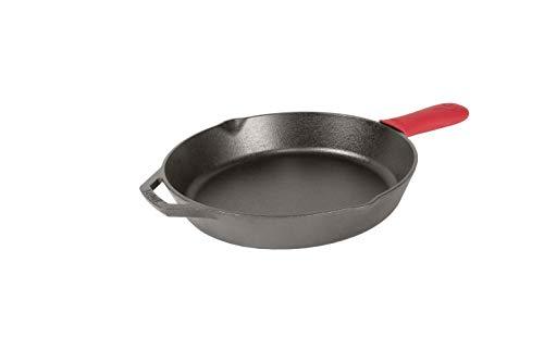 Lodge Cast Iron Skillet with Red Silicone Hot Handle Holder, 12-inch - CookCave