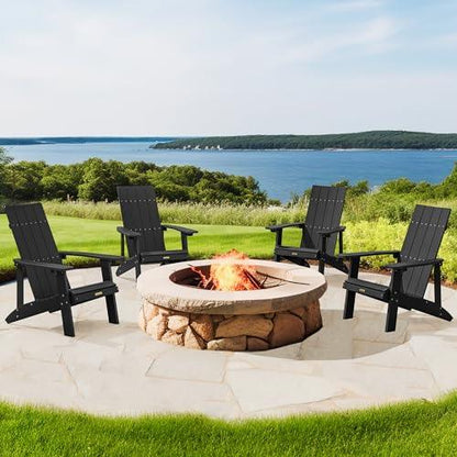 LUE BONA 2-in-1 Adirondack Rocking Chairs Set of 2, HDPS Poly Rocking Chair Outdoor, Modern Plastic Adirondack Chair for Fire Pit, Pool, Deck, Weather Resistant Rocker Chair for Porch, Yard, Black - CookCave