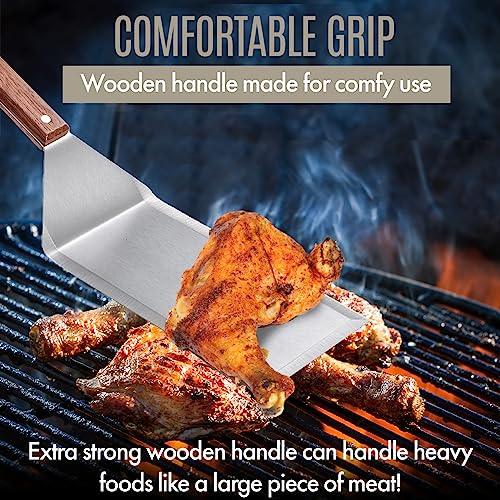 LUSHIG 8” Extra-Large Sturdy Stainless Steel Spatula Hamburger Turner with Strong Wooden Handle – Professional Commercial Food Flipper Scraper for Grilling Cooking, Baking for Your Flat Top - CookCave