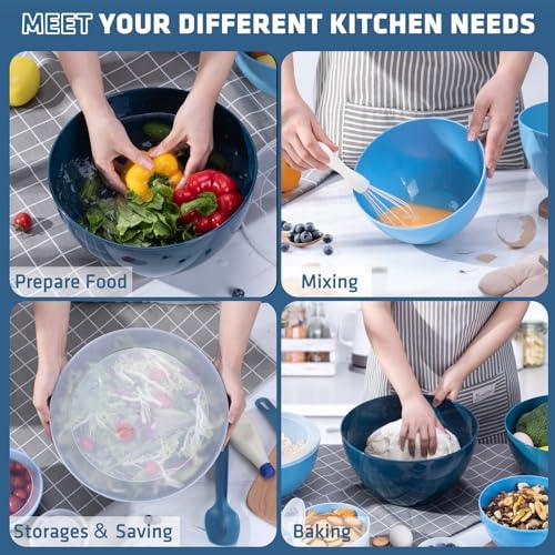 LUXEAR Mixing Bowls with Lids Set, 14 Pieces Plastic Nesting Bowls Includes 6 Prep Bowls, 6 Lids, 2 Cooking Spoons(Can Convert into Tongs), Microwave Dishwasher Safe for Mixing Serving Baking Storing - CookCave