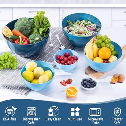 LUXEAR Mixing Bowls with Lids Set, 14 Pieces Plastic Nesting Bowls Includes 6 Prep Bowls, 6 Lids, 2 Cooking Spoons(Can Convert into Tongs), Microwave Dishwasher Safe for Mixing Serving Baking Storing - CookCave