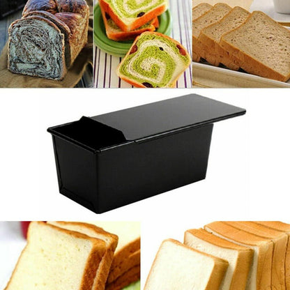 Luxshiny Pullman Baking Pan Bread Tin Loaf Pan With Lid Black Loaf Pan Non- Stick Loaf Pan Toast Bread Bakeware Bread Toast For Oven Baking 750g Pullman Baking Pan Bread Baking Tray - CookCave