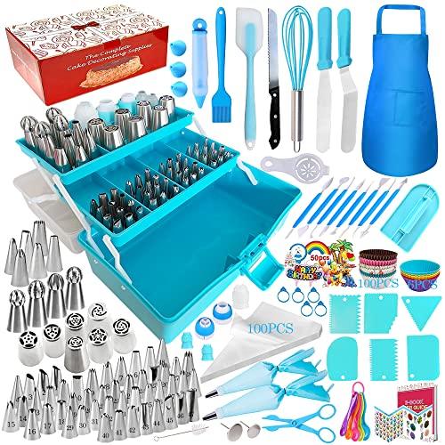 Makmeng Cake Decorating Tools Supplies Kit - 368Pcs Baking Supplies with Storage Case for Beginners - Icing Piping Bags and Tips Set For Cookies, Cupcake & Cake Frosting Fondant Decorating - CookCave