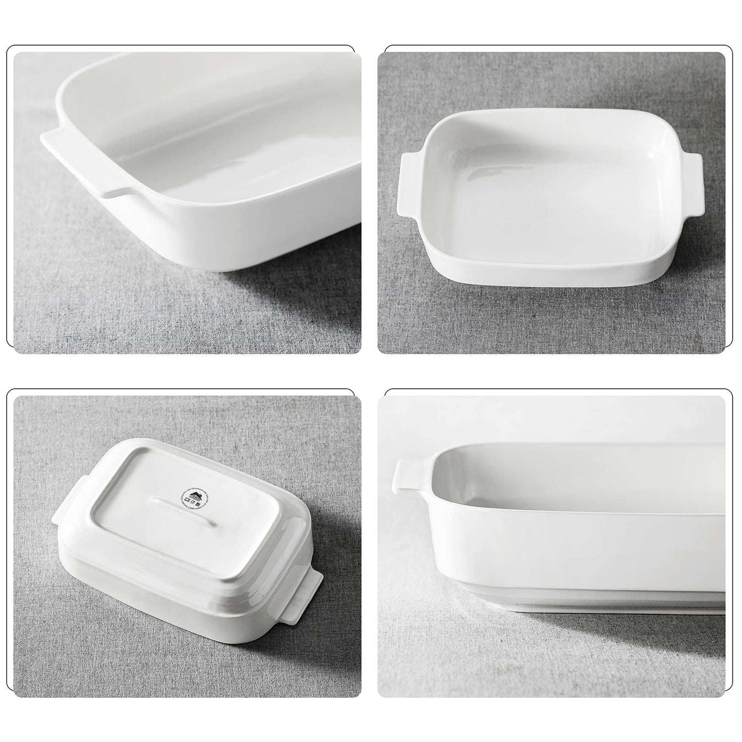 MALACASA Casserole Dishes for Oven, Ceramic Baking Dishes Set of 3, White Casserole Dish Set Lasagna Pan Deep, Baking Dish for Casserole, Bakeware Set with Handles (13.8''/11.7''/9.4''), Series BAKE - CookCave