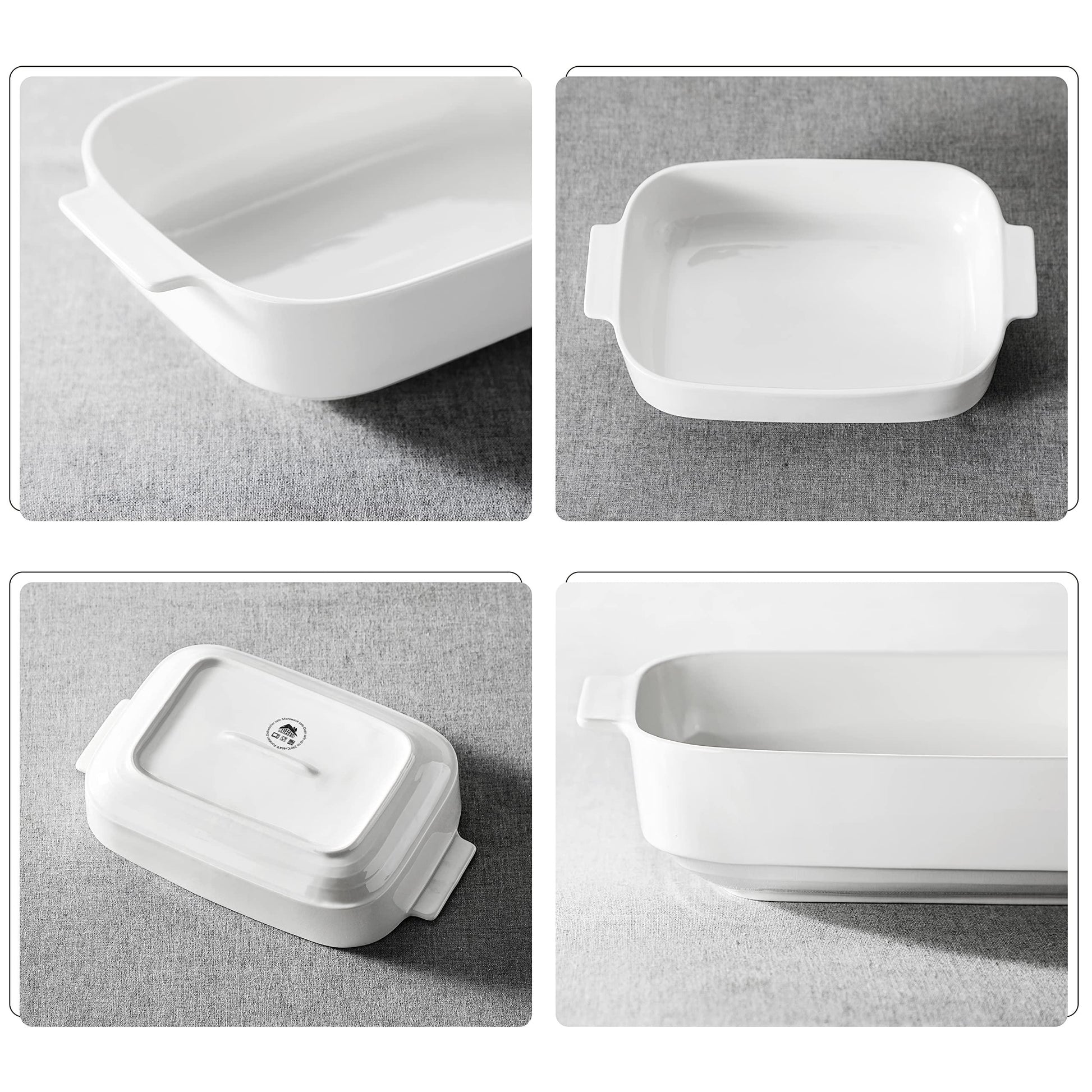 MALACASA Casserole Dishes for Oven, Ceramic Baking Dishes Set of 3, White Casserole Dish Set Lasagna Pan Deep, Baking Dish for Casserole, Bakeware Set with Handles (13.8''/11.7''/9.4''), Series BAKE - CookCave
