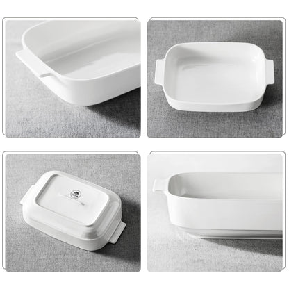 MALACASA Casserole Dishes for Oven, Ceramic Baking Dishes Set of 3, White Casserole Dish Set Lasagna Pan Deep, Baking Dish for Casserole, Bakeware Set with Handles (13.8''/11.7''/9.4''), Series BAKE - CookCave