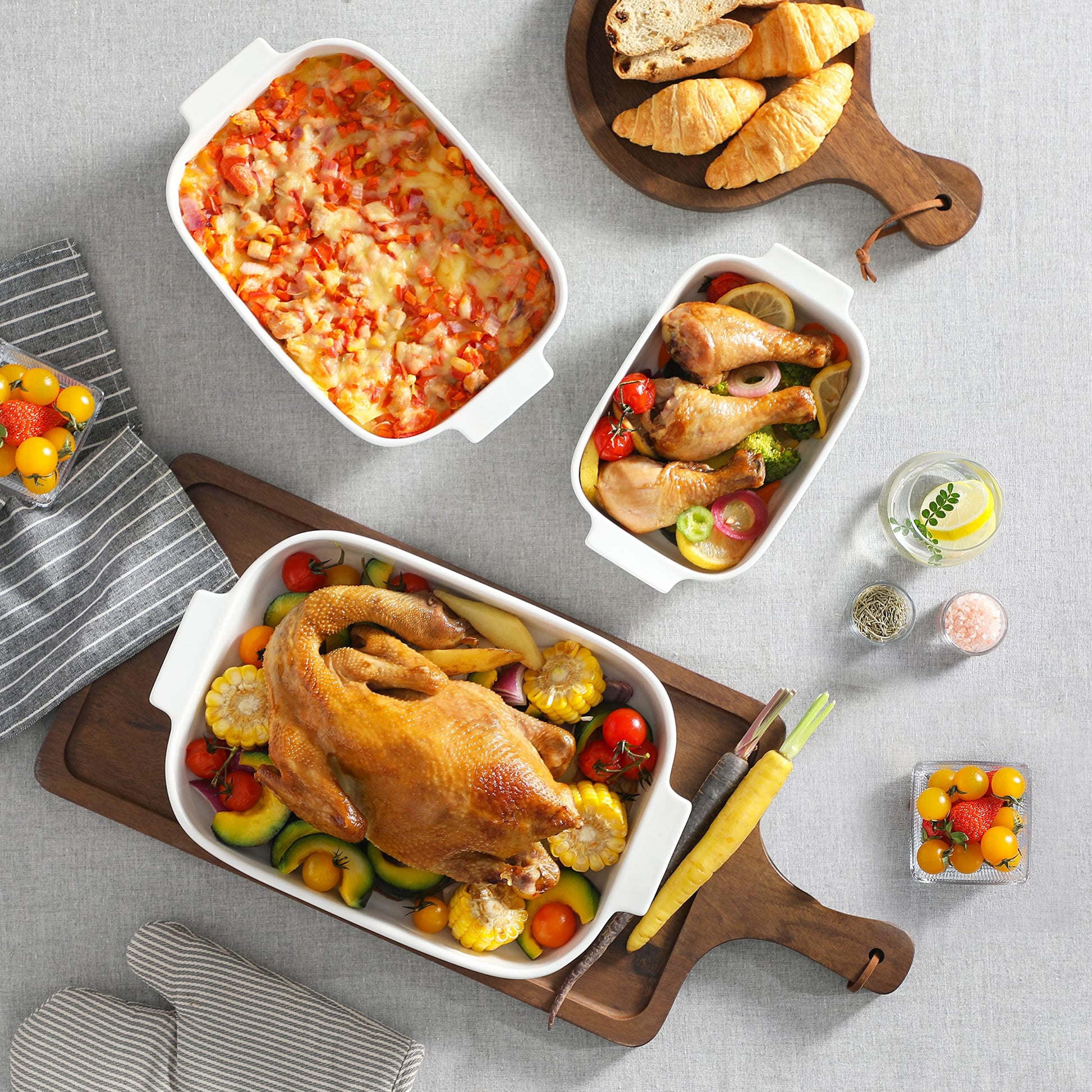 MALACASA Casserole Dishes for Oven, Ceramic Baking Dishes Set of 3, White Casserole Dish Set Lasagna Pan Deep, Baking Dish for Casserole, Bakeware Set with Handles (13.8''/11.7''/9.4''), Series BAKE - CookCave