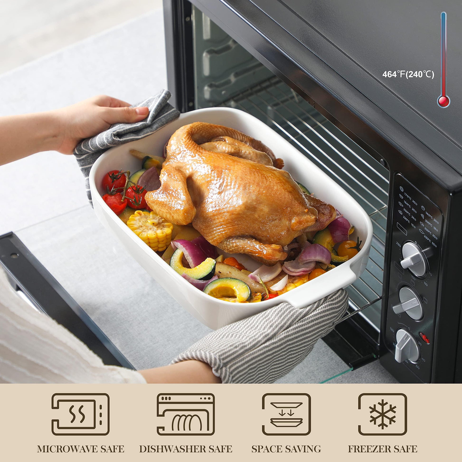 MALACASA Casserole Dishes for Oven, Ceramic Baking Dishes Set of 3, White Casserole Dish Set Lasagna Pan Deep, Baking Dish for Casserole, Bakeware Set with Handles (13.8''/11.7''/9.4''), Series BAKE - CookCave