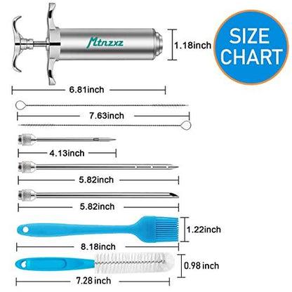 Marinade Injector Syringe and Brushes Set, Meat Injector Syringe with 3 Professional Marinade Injector Needles, Creates Tender Meat & Poultry Flavors, for BBQ Grill Smoker & Turkey & Brisket - CookCave