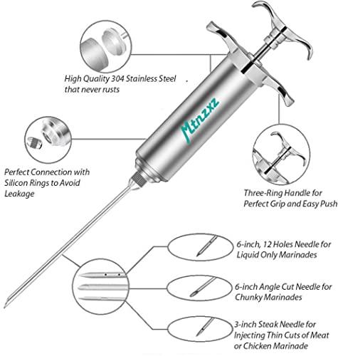 Marinade Injector Syringe and Brushes Set, Meat Injector Syringe with 3 Professional Marinade Injector Needles, Creates Tender Meat & Poultry Flavors, for BBQ Grill Smoker & Turkey & Brisket - CookCave