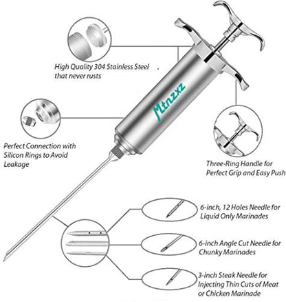 Marinade Injector Syringe and Brushes Set, Meat Injector Syringe with 3 Professional Marinade Injector Needles, Creates Tender Meat & Poultry Flavors, for BBQ Grill Smoker & Turkey & Brisket - CookCave