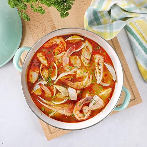 Martha Stewart Thayer 6.4-Quart Enamel On Steel Scratch Resistant Dutch Oven w/Lid - Martha Blue, Induction Safe - CookCave