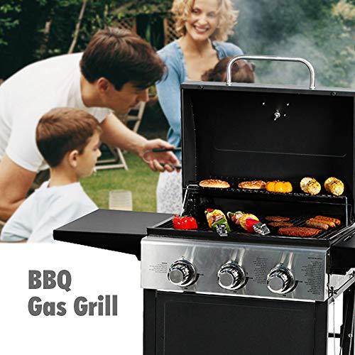 MASTER COOK 3 Burner BBQ Propane Gas Grill, Stainless Steel 30,000 BTU Patio Garden Barbecue Grill with Two Foldable Shelves - CookCave