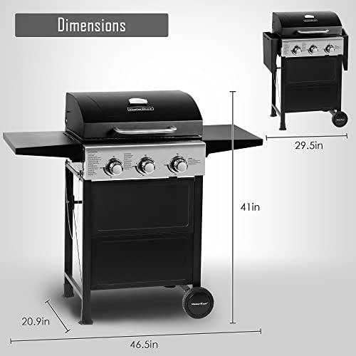 MASTER COOK 3 Burner BBQ Propane Gas Grill, Stainless Steel 30,000 BTU Patio Garden Barbecue Grill with Two Foldable Shelves - CookCave