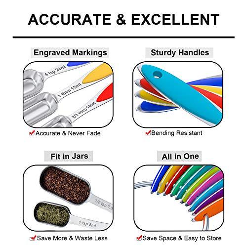 Measuring Cups and Spoons - Wildone Stainless Steel 20 Piece Stackable Set, Includes 8 Measuring Cups, 10 Measuring Spoons, 1 Leveler & 1 Whisk, for Dry and Liquid Ingredient - CookCave