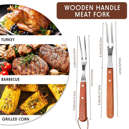 Meat Forks with Rosewood Handle and Stainless Steel Carving Fork Barbecue Fork for Christmas Kitchen Roast (2 Pieces,13 Inch, 10 Inch) - CookCave