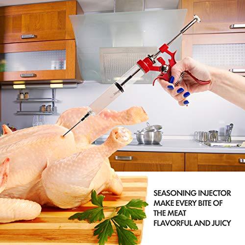 Meat Injector Marinade Gun Stainless Steel Outdoor Kit Flavor Food Syringes & 4 Marinades Needles for BBQ Grill Smoker Injectors Professional Syringe Held Culinary Barbecue Tool - CookCave