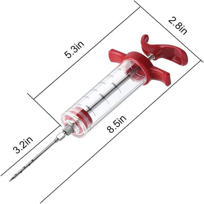 Meat Injector Syringe - 3 Marinade Injector Needles for BBQ Grill, Premium Portable Turkey Injector kit for Smoker,Marinades Injector for Meats With 1oz Large Capacity 1 Brush Easy to Use & Clean Red - CookCave