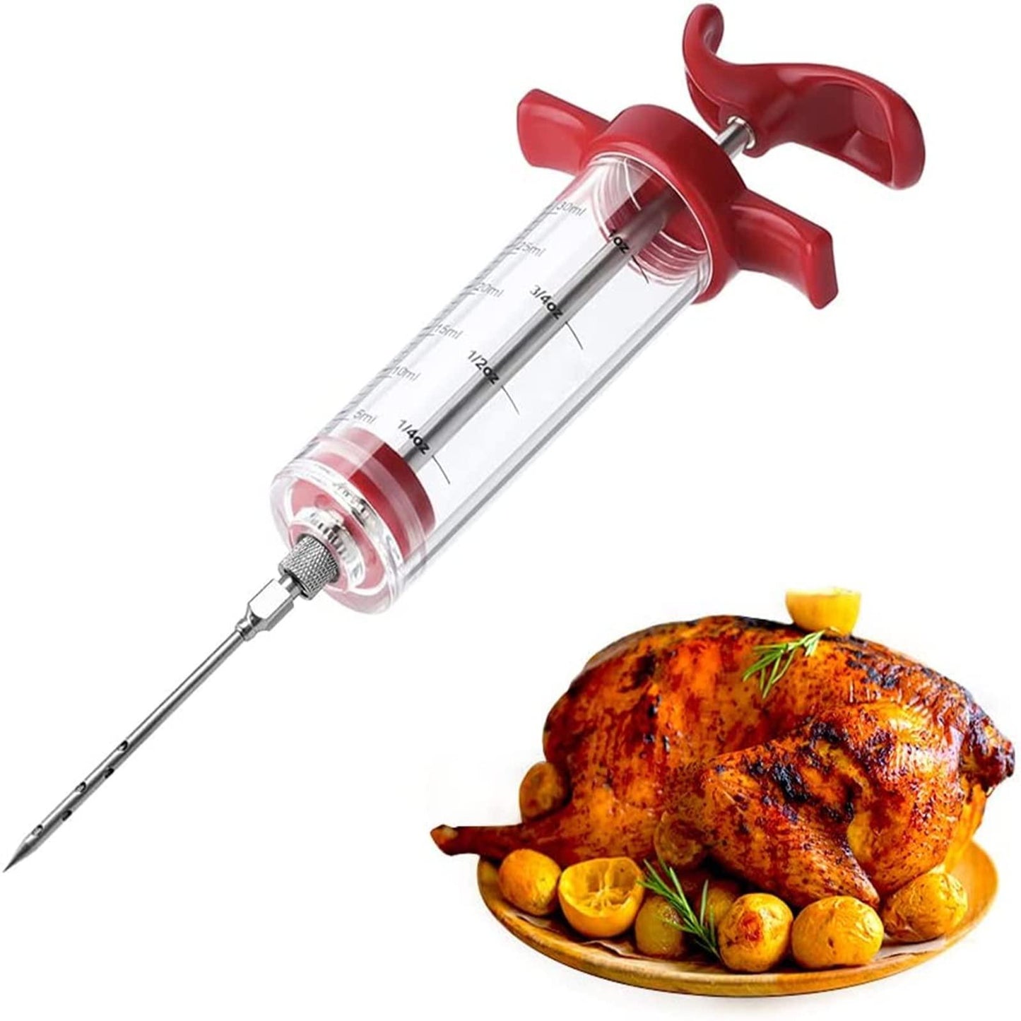 Meat Injector Syringe - 3 Marinade Injector Needles for BBQ Grill, Premium Portable Turkey Injector kit for Smoker,Marinades Injector for Meats With 1oz Large Capacity 1 Brush Easy to Use & Clean Red - CookCave