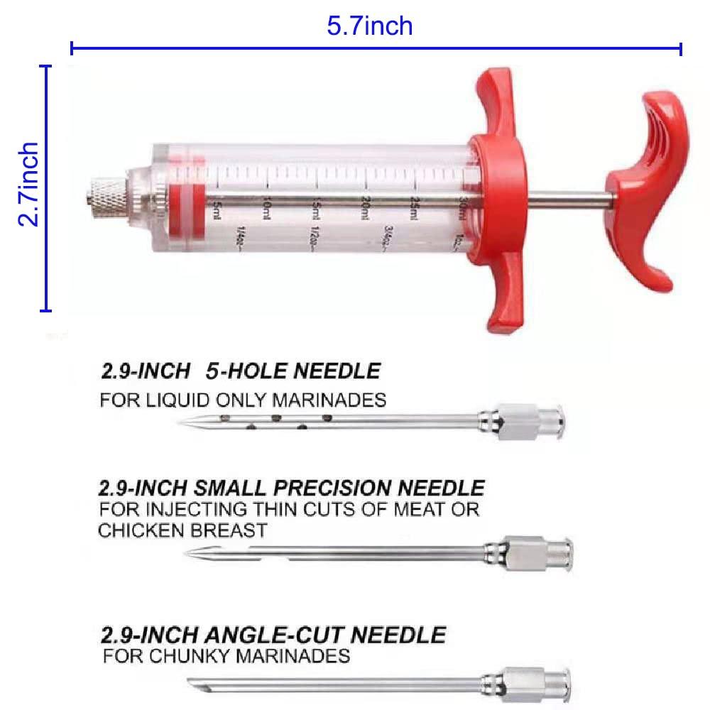 Meat Injector Syringe - 3 Marinade Injector Needles for BBQ Grill, Premium Portable Turkey Injector kit for Smoker,Marinades Injector for Meats With 1oz Large Capacity 1 Brush Easy to Use & Clean Red - CookCave