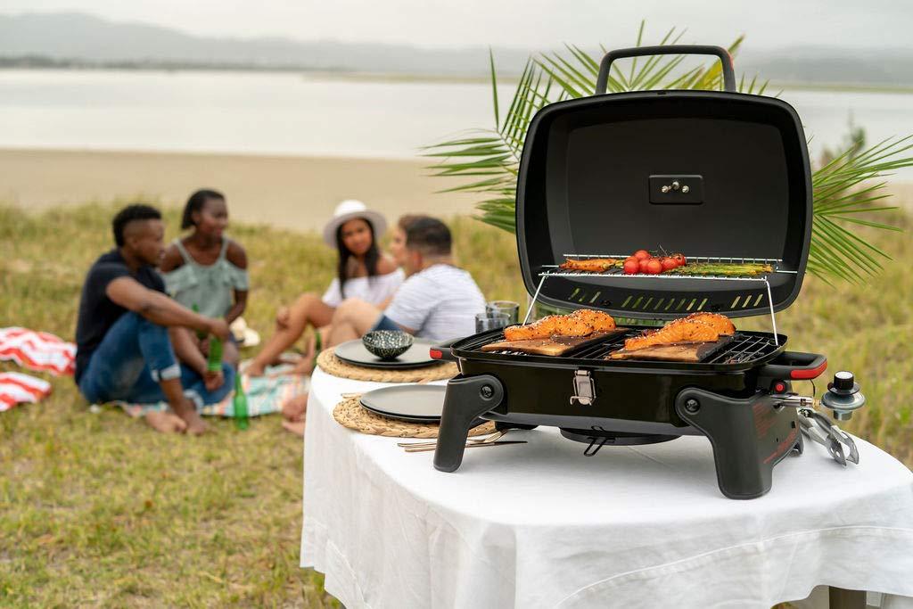 Megamaster 820-0065C 1 Burner Portable Gas Grill for Camping, Outdoor Cooking , Outdoor Kitchen, Patio, Garden, Barbecue with Two Foldable legs, Red + Black - CookCave