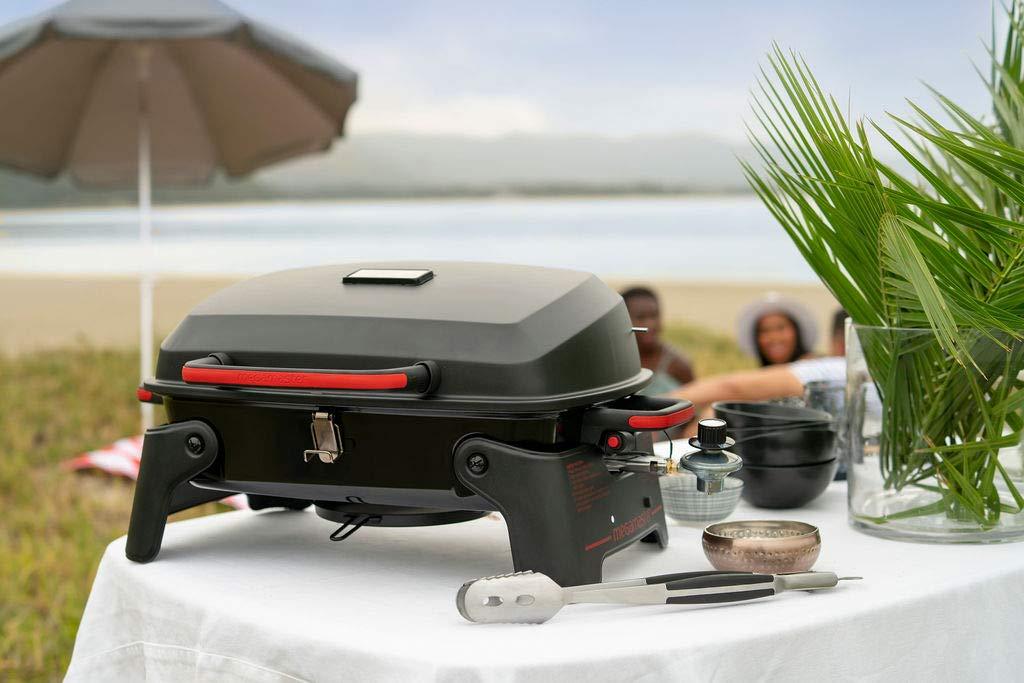Megamaster 820-0065C 1 Burner Portable Gas Grill for Camping, Outdoor Cooking , Outdoor Kitchen, Patio, Garden, Barbecue with Two Foldable legs, Red + Black - CookCave