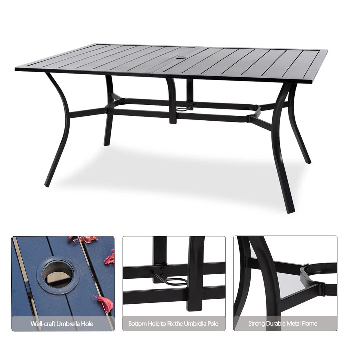 MEOOEM 7 Piece Outdoor Patio Dining Set, 6 High Back Outdoor Swivel Rocker Chairs with Metal Rectangular Table with 1.57" Umbrella Hole - CookCave