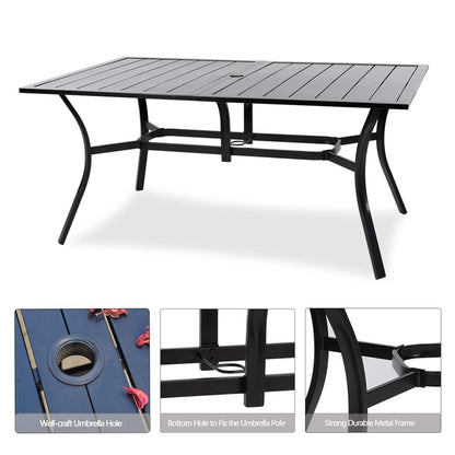 MEOOEM 7 Piece Outdoor Patio Dining Set, 6 High Back Outdoor Swivel Rocker Chairs with Metal Rectangular Table with 1.57" Umbrella Hole - CookCave