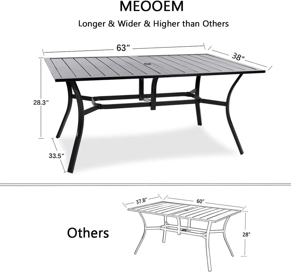 MEOOEM 7 Piece Outdoor Patio Dining Set, 6 High Back Outdoor Swivel Rocker Chairs with Metal Rectangular Table with 1.57" Umbrella Hole - CookCave