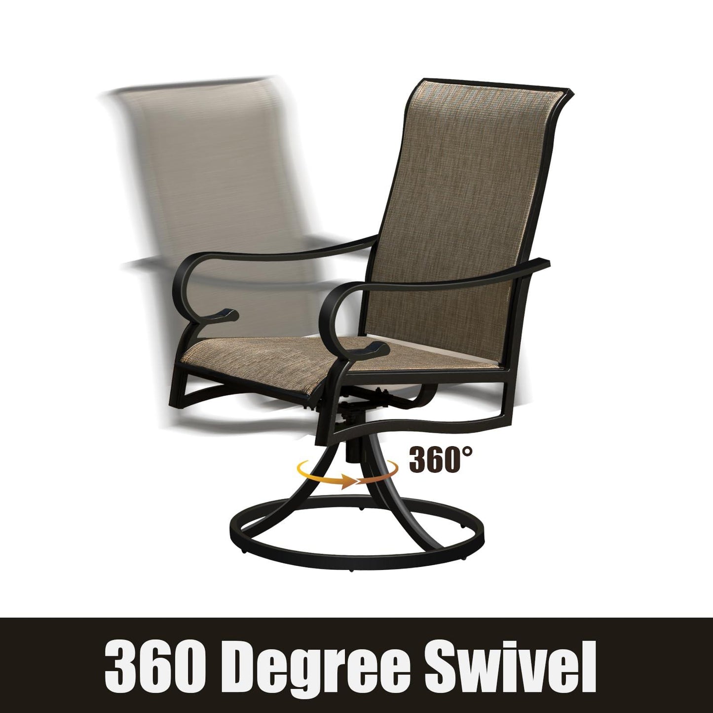 MEOOEM 7 Piece Outdoor Patio Dining Set, 6 High Back Outdoor Swivel Rocker Chairs with Metal Rectangular Table with 1.57" Umbrella Hole - CookCave