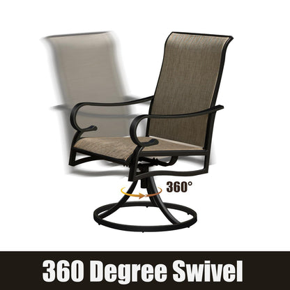 MEOOEM 7 Piece Outdoor Patio Dining Set, 6 High Back Outdoor Swivel Rocker Chairs with Metal Rectangular Table with 1.57" Umbrella Hole - CookCave