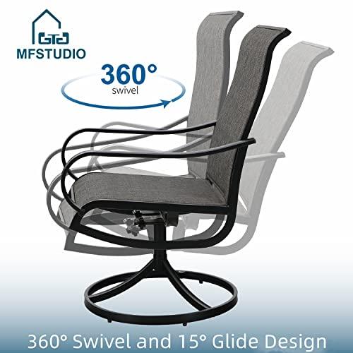 MFSTUDIO 2 Pieces Patio Sling Dining Swivel Chairs with Steel Metal Frame,Bistro Backyard Rocker Chairs Weather Resistant Garden Outdoor Furniture, Ash-ish Brown Fabric and Black Frame - CookCave